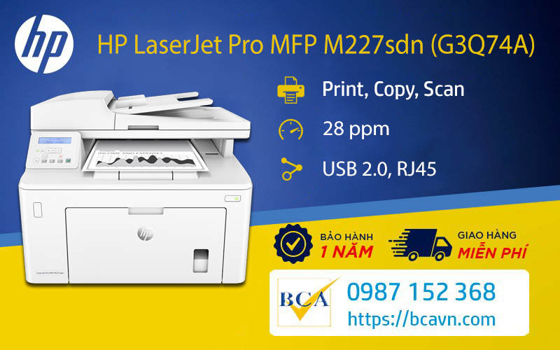 BCA phân phối mực,máy in LaserJet Pro MFP M227sdn (G3Q74A) giao hàng ...